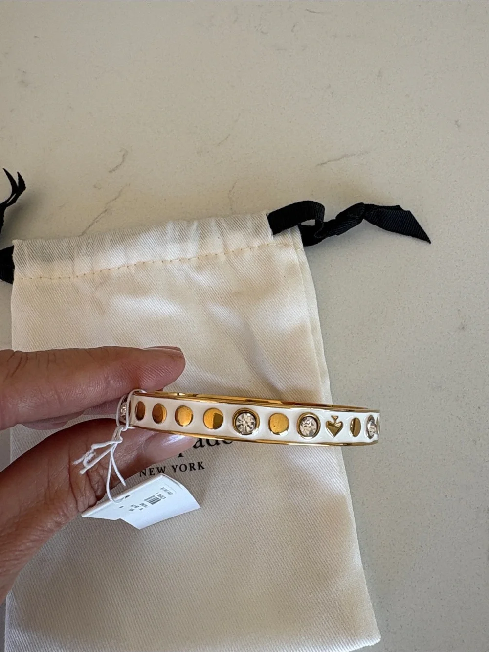 kate spade White and Gold Crystal Dot Enamel Bangle - Picture 3 of 4